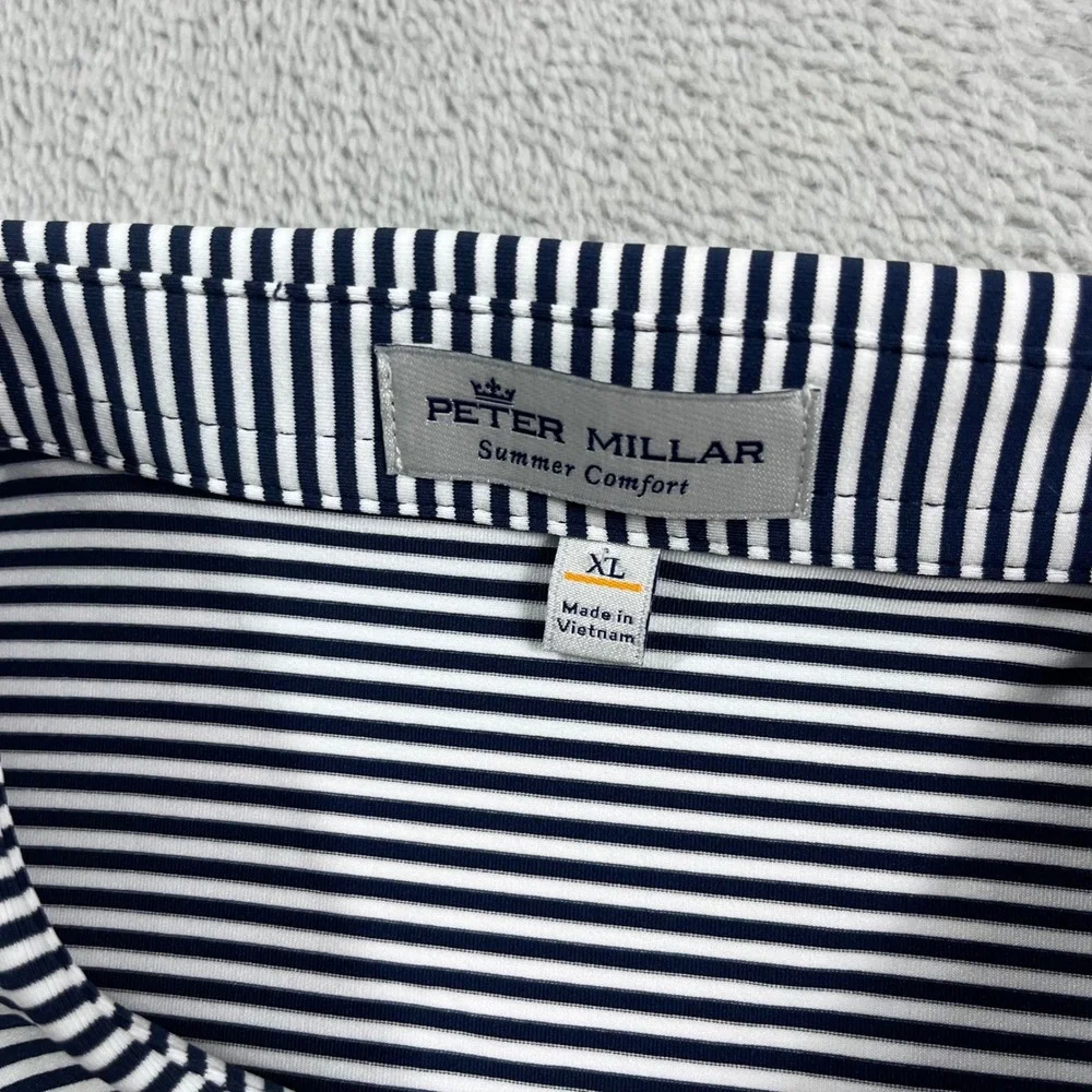 Peter Millar Summer Comfort Polo Shirt Mens XL Navy White Stripe Sodexo Charity - Picture 2 of 10